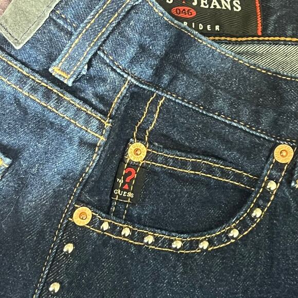 Guess Vintage 90s Low Rider Jeans Womens Sz 27 Blue Denim Studded Bootcut Retro - Picture 9 of 9